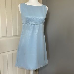 Satin powder blue dress with pearl beads